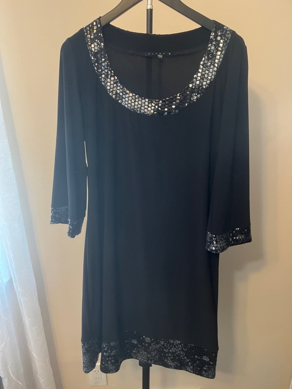 Tiana B. Black Long-Sleeve Sequin-Trim Dress